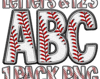 PNG Baseball Alphabet, Faux Embroidery Stitch Alpha, Sports Letters, Red Stitch Pattern, Patch, Sublimation Transfer Art, Baseball Design