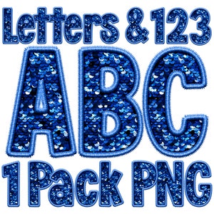 Donker koningsblauw paillettenalfabet, opvulletters met nep-pailletten, nep-borduursteek Alpha, klassieke steek, sublimatietransferkunst