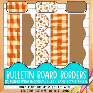 Bordüren für Pinnwände | Druck & Schnitt, Nahtlos | Klassenzimmer Board Tür Dekor | Herbst, Herbst, Blatt, kariert, Kürbis, Heu, Rot BO55BO-A208