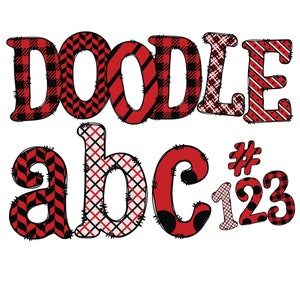 Descarga digital / Doodle Rojo Blanco Negro 1B Patrón Relleno / PNG Clipart Bundle Alphabet Pack / Letras y Números
