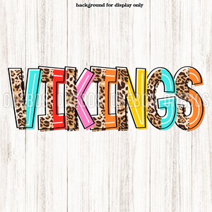 Colorido Split Leopard Vikings PNG, Transparente, Lindo diseño de carta de mascota para niños, Sublimación del espíritu escolar, Transferencia de imágenes prediseñadas imprimibles