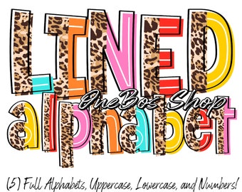 Leopard Split Alphabet PNG, Digital Download Letter Bundle, Inline Lined Colorful Mix Match Half Color Half Leopard, Color Block