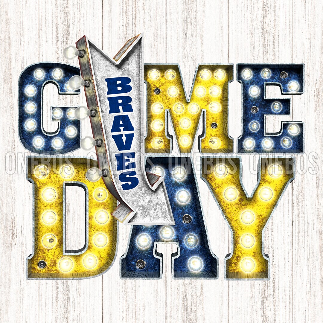Braves GAME DAY PNG Navy Blue Yellow White School Colors Etsy