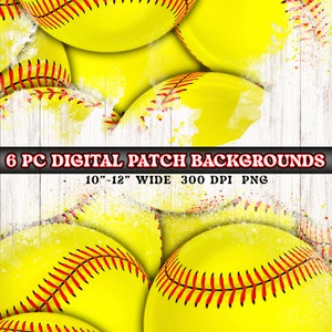 6 pc Cartoon Patch Softball Background, Grunge Shape Digital Pattern Background, Softball Pile Overlapping, Distress, Baller Sublimation