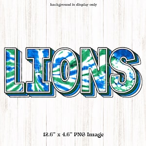 Lions Mascot Digital Download PNG, Tie-dye Green, Blue, White, School Spirit Design for Sublimation, Printable Clipart Transfer