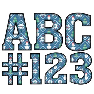 Digitaler Download | Blauer Schneemann Weihnachten Strickpullover Muster Füllmuster | PNG Clipart Bundle Alphabet Pack | Buchstaben und Zahlen