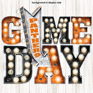 Panthers PNG, Clipart Marquee Letter Design, Orange White Black, Retro Vintage Diner Arrow, Rustic Grunge Sublimation Print