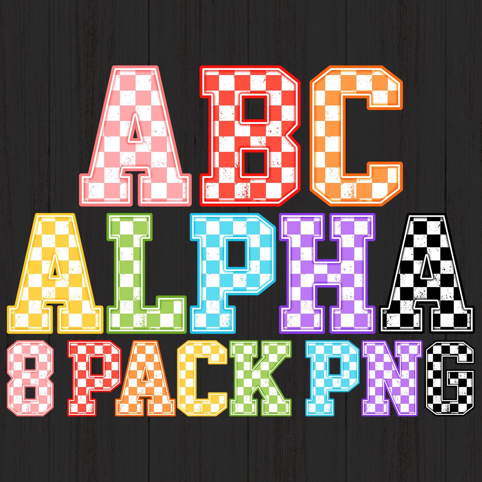 Grunge Checker Print PNG Alphabets, Checkered Varsity Letters, 8 Bundle ...
