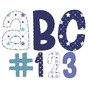 Download digitale / Doodle Dash Blue Star Pattern Fill / PNG Clipart Bundle Alphabet Pack / Lettere e numeri