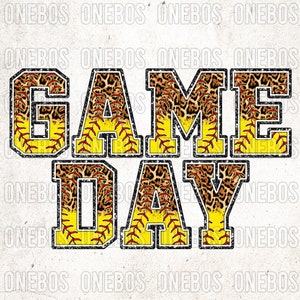 GAME DAY Diseño Digital, Clipart Image Graphic, Game Day Letters with Leopard and Softball Pattern, Sports Mom Grunge Background Vintage