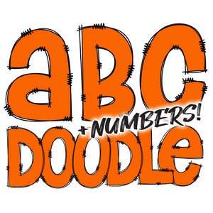 Descarga digital / Doodle Orange Fill / PNG Clipart Bundle Alphabet Pack / Letras y números