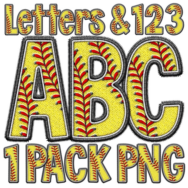 PNG Softball Alphabet, Faux Embroidery Stitch Alpha, Sports Letters, Red Stitch Pattern, Patch, Sublimation Transfer Art, Baseball Design