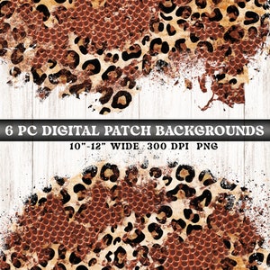 May include: Six digital patch backgrounds featuring a brown and black leopard print pattern with a honeycomb texture. The backgrounds are 10-12 inches wide and 300 DPI.