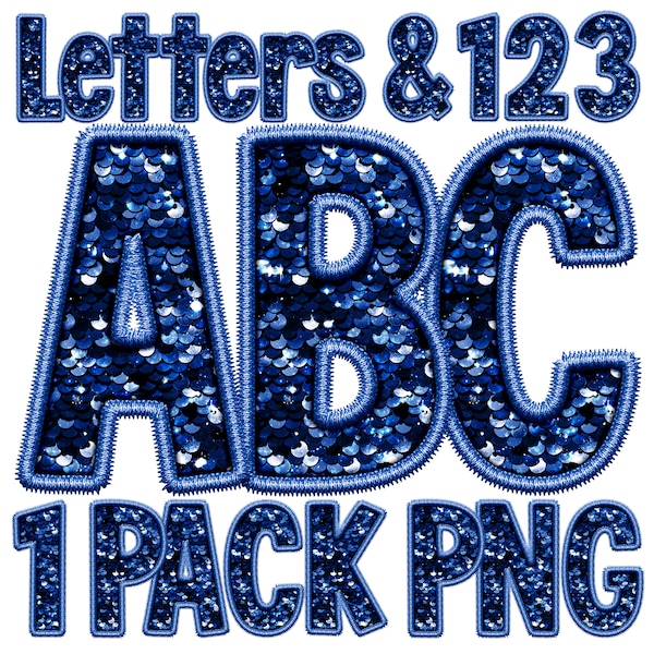 Navy Blue Sequin Alphabet, Faux Sequin Fill Letters, Faux Embroidery Stitch Alpha, Classic Stitch, Sublimation Transfer Art