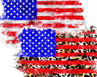 Flag Background PNG, Pack of 2 Patch Backgrounds, American USA Flag Distress, Leopard Print, Digital Elements, Flag Fill, Sublimation DTG