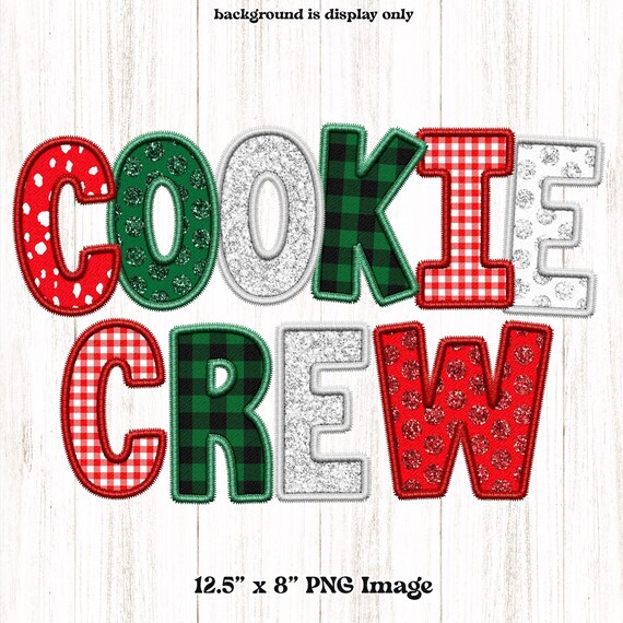 Cookie Crew PNG, Faux Embroidery Christmas PNG, Shirt Design, Red White Green, Family Shirts, Sublimation, Clipart, Digital Download