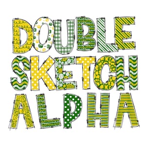 Mix n Match Alphabet, 2 juegos completos, dorado y verde, alfabetos de letras doodle, descarga de archivos digitales de sublimación, PNG imprimible