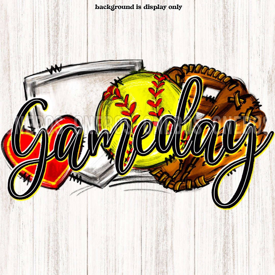 Softball Gameday PNG, Doodle Hand Drawn Sublimation, Digital Download Ball, Heart, Glove, Home
