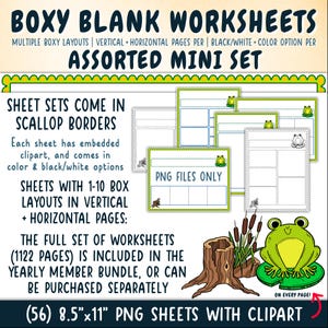 Könnte beinhalten: Ein Satz von 56 druckbaren Arbeitsblättern im Format 21,6 cm x 27,9 cm mit einem Frosch-Clipart. Die Arbeitsblätter haben einen gewellten Rand und sind für die Verwendung mit 1-10 Kästchen in vertikaler und horizontaler Anordnung konzipiert. Die Arbeitsblätter sind in Farbe und Schwarzweiß erhältlich.