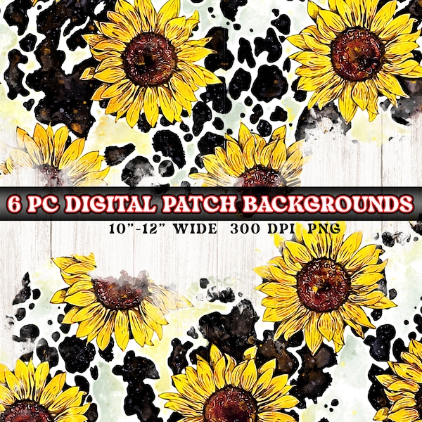 Cow Sunflower Patch Background | Digital Download Round and Distress Grunge Pattern Backgrounds | PNG Patch Bundle | Sublimation Print DTG