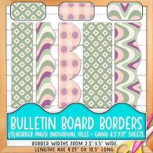Randen voor bulletinboards | Print en snij, naadloos | Bloemen, Diamant, Geblokt, Groovy, Boho, Kalm, Neutraal, Groen, Paars, Roze BO55BO-A259