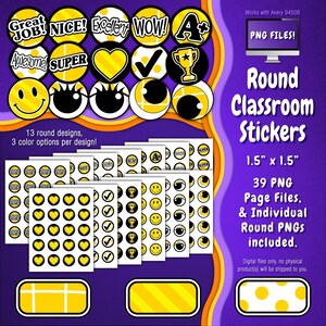 Stickerpakket | Individuele digitale stickers en Avery-velsjablonen | Raster, diagonale strepen, stippen, geel, wit, zwart ST55CK-A269