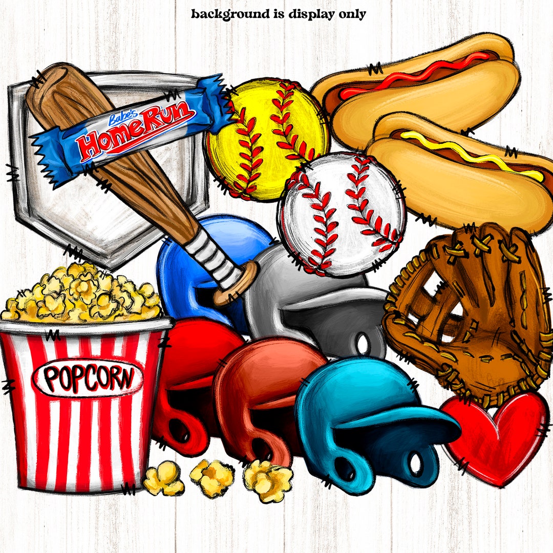 Baseball Bundle PNG, Sketchy Doodle Hand Drawn Digital Element Pack