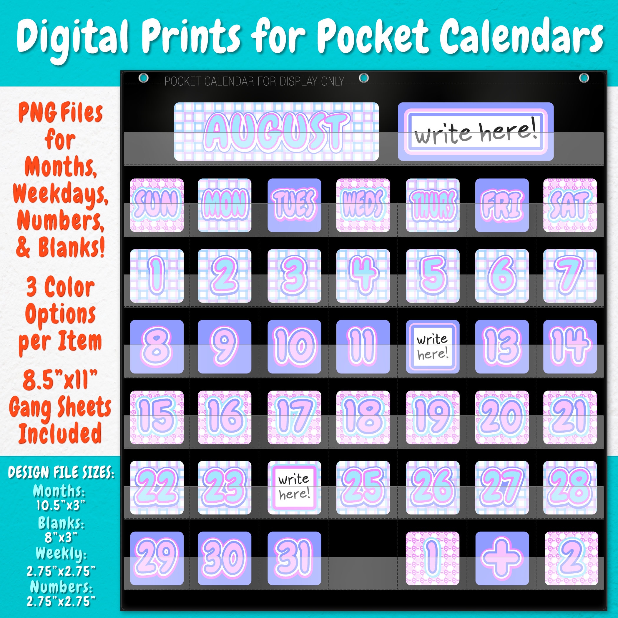 Wall Calendar Pocket Chart for Teachers Woven, Plaid, Geometric, Cute,  Pastel, Purple, Blue, Pink WC55PO-A212 - Etsy