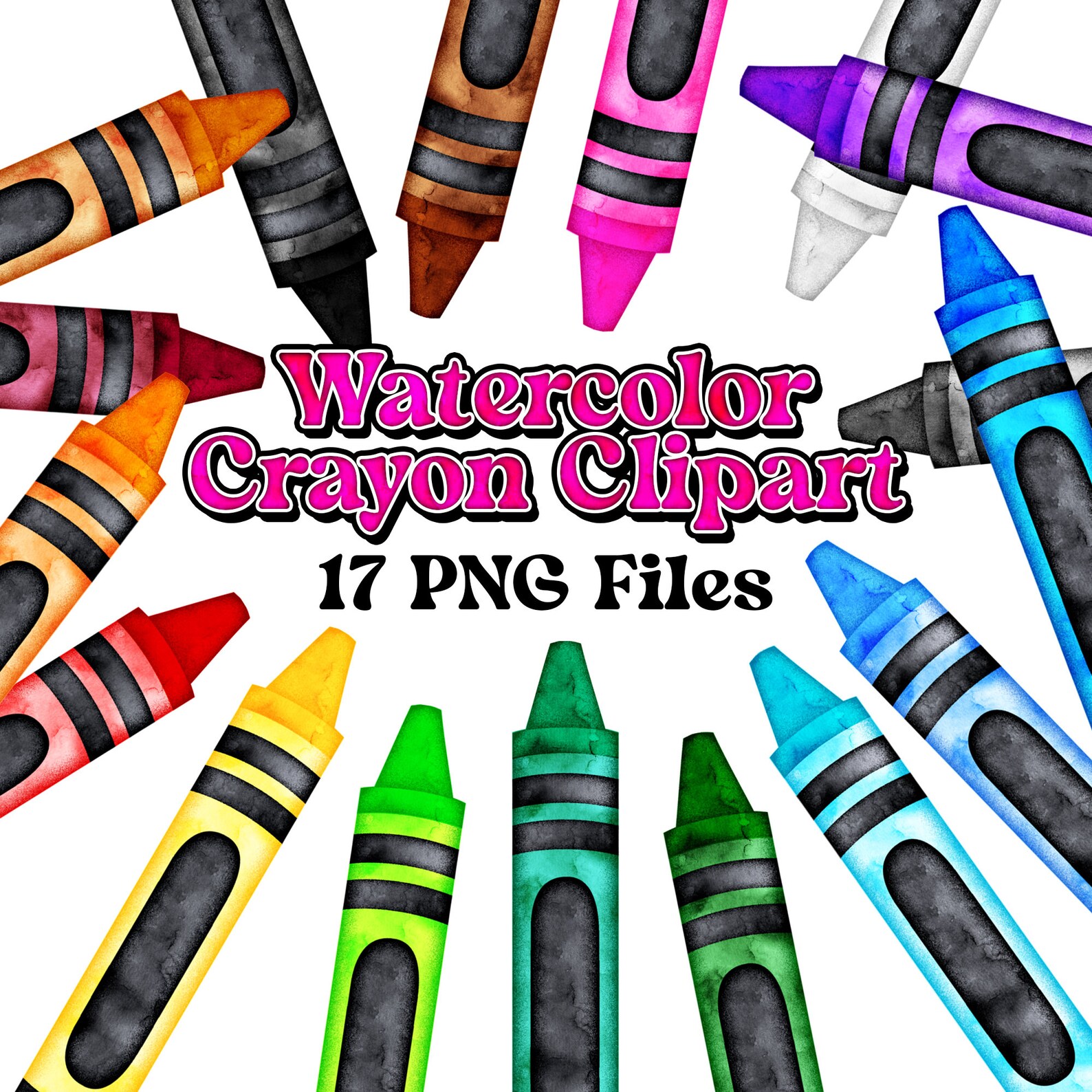 17 Pc Watercolor Crayon PNG Bundle Set of Multiple Crayon Etsy
