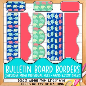Bordüren für Pinnwände | Druck & Schnitt, Nahtlos | Klassenzimmer Board Tür Dekor | Elefanten, Zoo, Animal Print, Safari BO55BO-A204