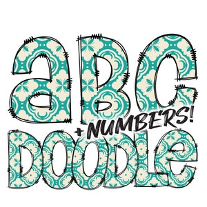 Descarga digital / Doodle Letters Blue Pastel 3 Pattern Fill / PNG Clipart Bundle Alphabet Pack / Letras y números