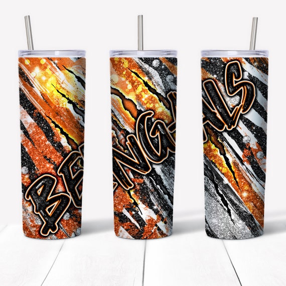 Bengals Tumbler Wrap PNG, Orange, Black, White, Preppy Mascot Wallpaper  With Grunge, Torn Brush Strokes, Glitter Streaks, Sparkle Bokeh 