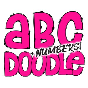 Descarga digital / Doodle Pink Fill / PNG Clipart Bundle Alphabet Pack / Letras y números