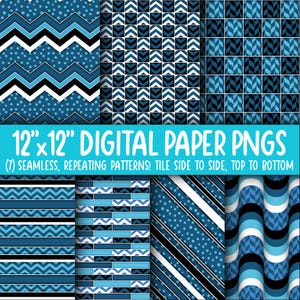 Behangachtergrond: digitaal papier | Naadloos | Geometrische vormen, cirkels, chevron, stippen, blauw, zwart, wit WA55LL-A255