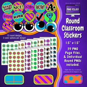 Stickerpakket | Individuele digitale stickers en Avery-velsjablonen | Raster, strepen, stippen, neon, oranje, blauw, paars, groen ST55CK-A241