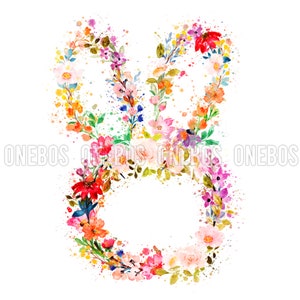 Baby Hase Floral PNG | Aquarell Frühling Clipart | Mama & Mini, Kinder | Ditsy Blumenkranz Hasenkopf | Sublimation Druckbar