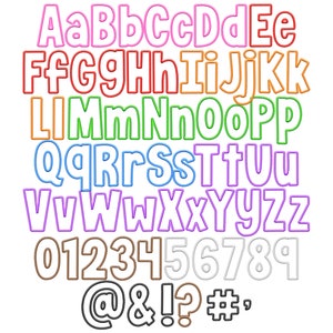 Stitch Borders PNG Alphabets, 10 Pack Bundle Faux Embroidery Outlines, Rainbow School Basics, Red Orange Yellow Green Pink Blue, Blanks image 4