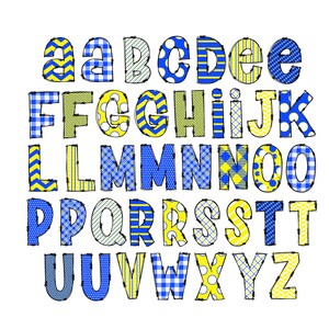 Doodle Alphabet, Yellow Blue and White, 1 Set of Letters With ...