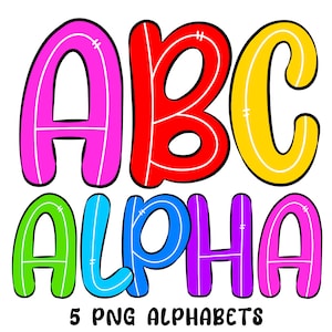 Süße, mit Blasen gefütterte Alphabet-Leuchten, Regenbogen-Schulgrundlagen, Retro-Buchstaben, weiße Mittellinie, Monoline-Doodle-Buchstaben, digitale Sublimation