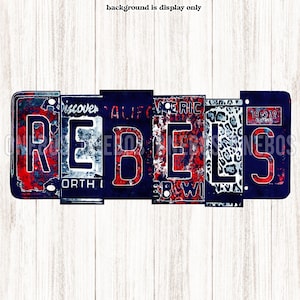 Watercolor License Plate Rebel PNG, Navy & Red, Leopard, Grunge, Black, Sublimation School Mascot Word Print, Print Cut, Art