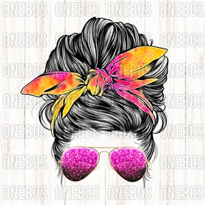 Roze aquarel Tie-dye, kleurrijke lente thema messy haar moeder knot, hoofd boog zonnebril print, sublimatie afdrukbare digitale bestand download
