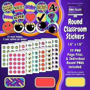 Stickerpakket | Individuele digitale stickers en Avery-velsjablonen | Kleurpotloden, schattig, leuk, geel, paars, roze, groenblauw, blauw ST55CK-A179