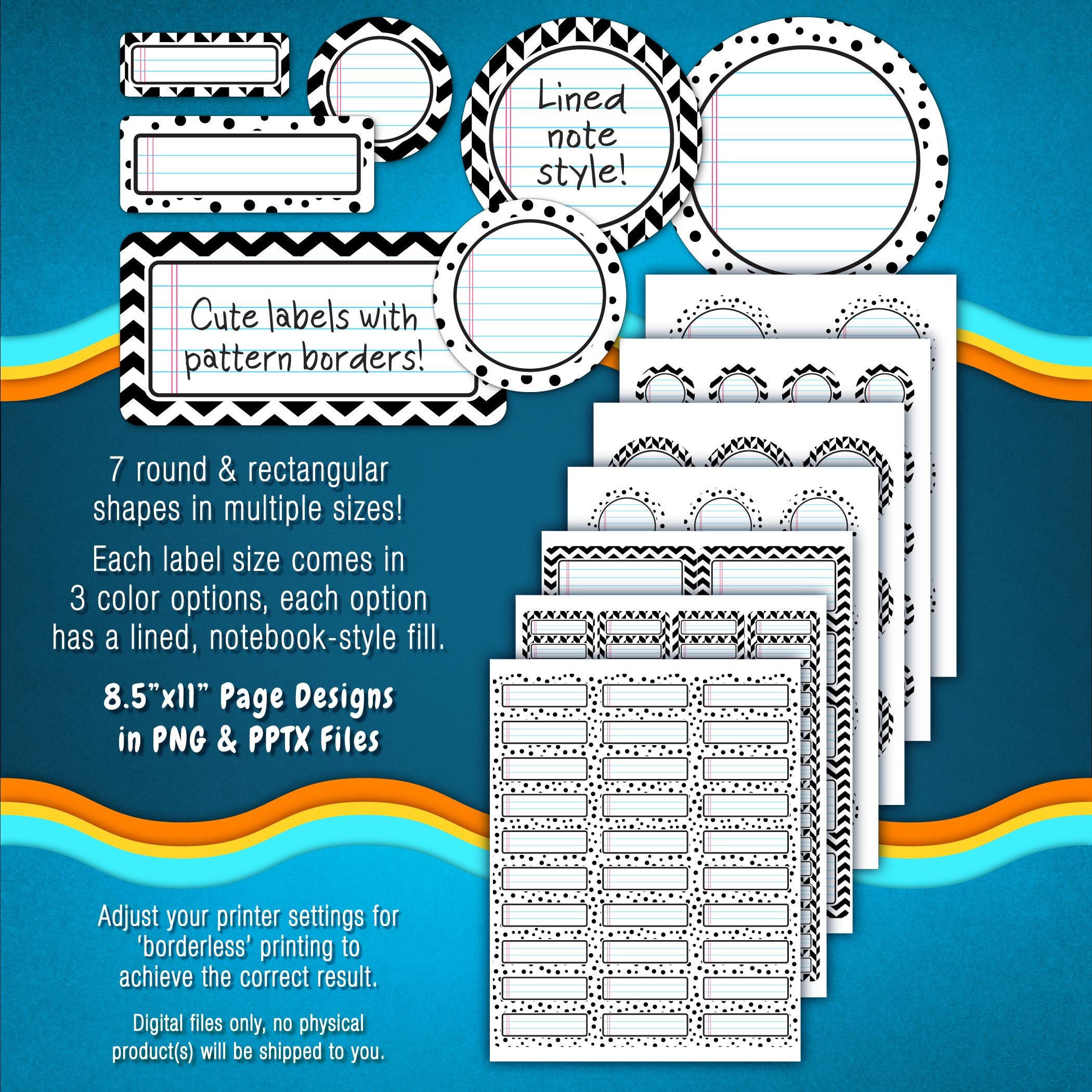 Label Sheet Templates, Editable Text | Avery Compatible | Black, White ...