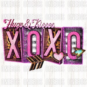 Hugs Kisses PNG, Boxy 3D Clipart, Rustikales Festzelt, Pfeil Herz XOXO, Boho VSCO, Süßes Pink Valentines Design für Sublimation, Print, Dtg