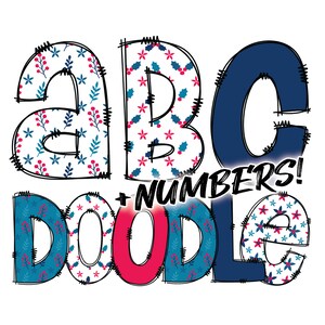 Descarga digital / Doodle Blue White & Pink Christmas Pattern / PNG Clipart Bundle Alphabet Pack / Letras y números