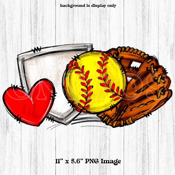 Softball Doodle PNG, Hand Drawn Ball, Bat, Glove, Home Plate Illustration, School Sports Clipart for Designs, Digital Art for Transfers