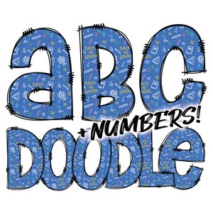 Descarga digital / Garabato Regreso a la escuela Maestro Blue Pattern Fill / PNG Clipart Bundle Alphabet Pack / Letras y números