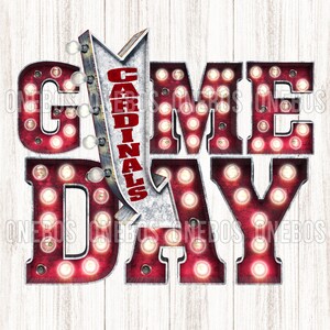 Kardinalen GAME DAY PNG, Rood, Witte School Kleuren, Partytent Letters met Pijl, Retro Vintage Teken, Rustieke Grunge Sublimatie Print
