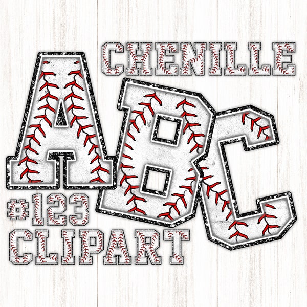 Digital Baseball Chenille Alphabet with stitch pattern, Sublimation PNG Clipart Alpha Letters & Number, Active, Varsity, College, School