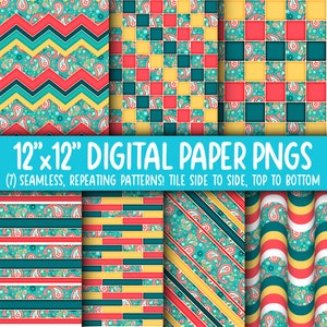 Wallpaper Achtergrond - Digitaal Papier | Naadloos | Chevron, baksteen, strepen, golvende retro | Paisley, strepen, druppels, verfraaid WA55LL-A202